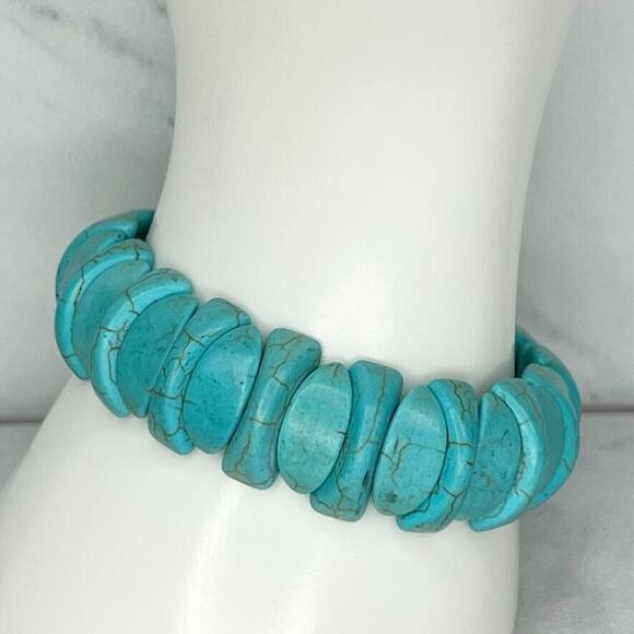 Faux Turquoise Beaded Stretch Bracelet - Picture 3 of 6